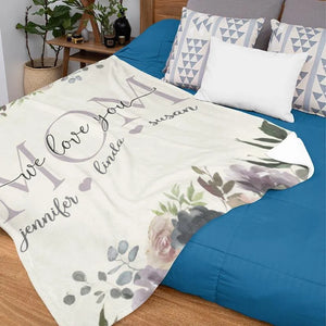 We Love You Mom Cuddly Blanket with Custom Kids Name - GiftShire