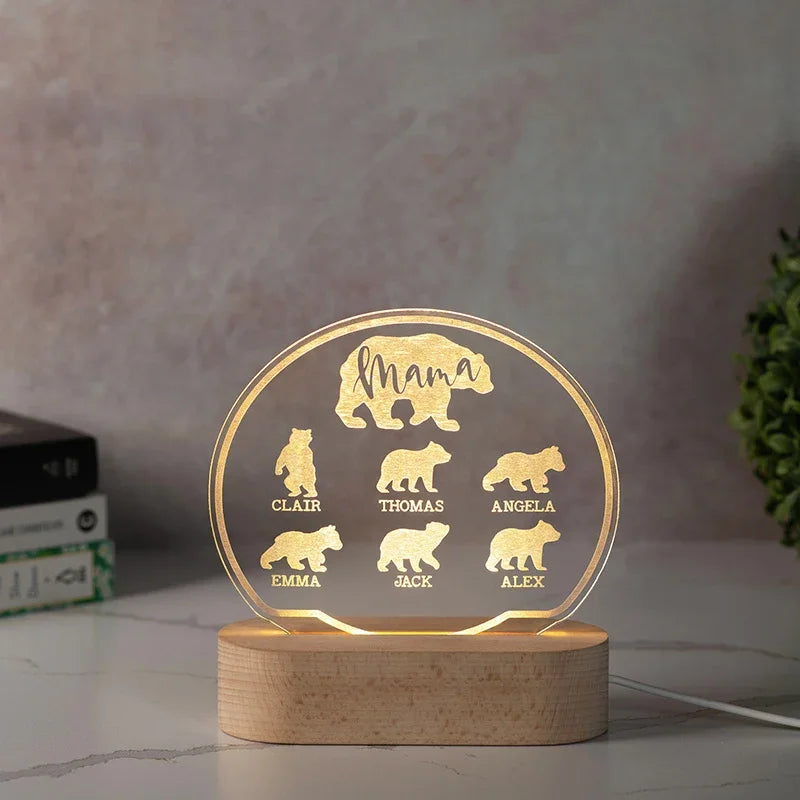 Custom Mama Bear Night Light With Cubs - GiftShire