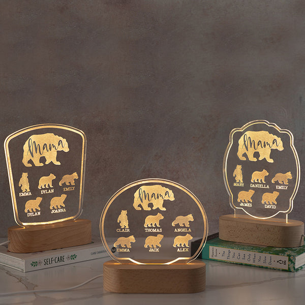 Custom Mama Bear Night Light With Cubs