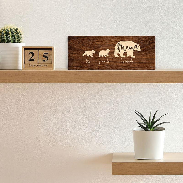 Personalized Mama Bear & Cubs Engraved Wood Sign with Names - GiftShire