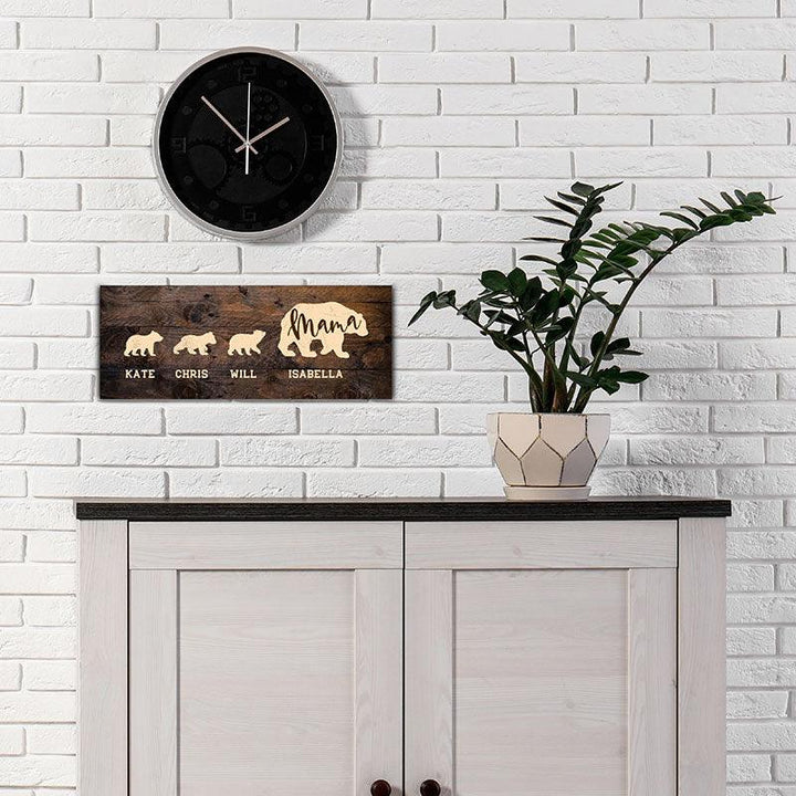 Personalized Mama Bear & Cubs Engraved Wood Sign with Names - GiftShire