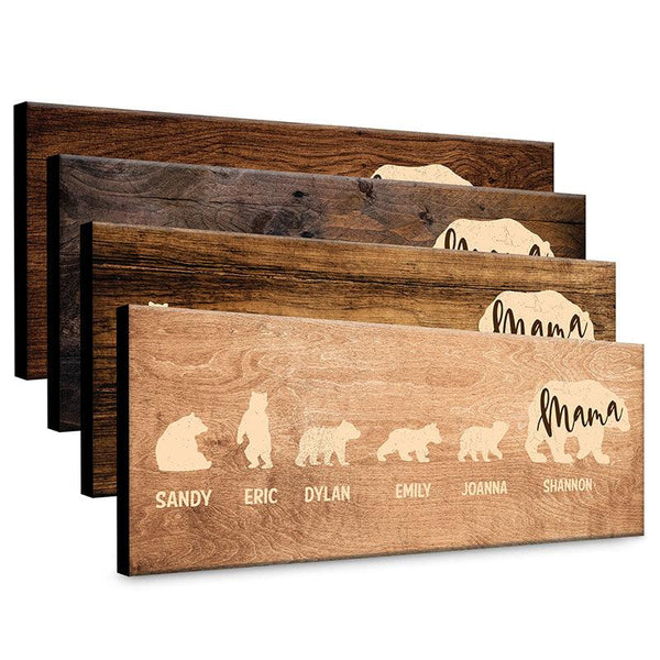 Personalized Mama Bear & Cubs Engraved Wood Sign with Names - GiftShire