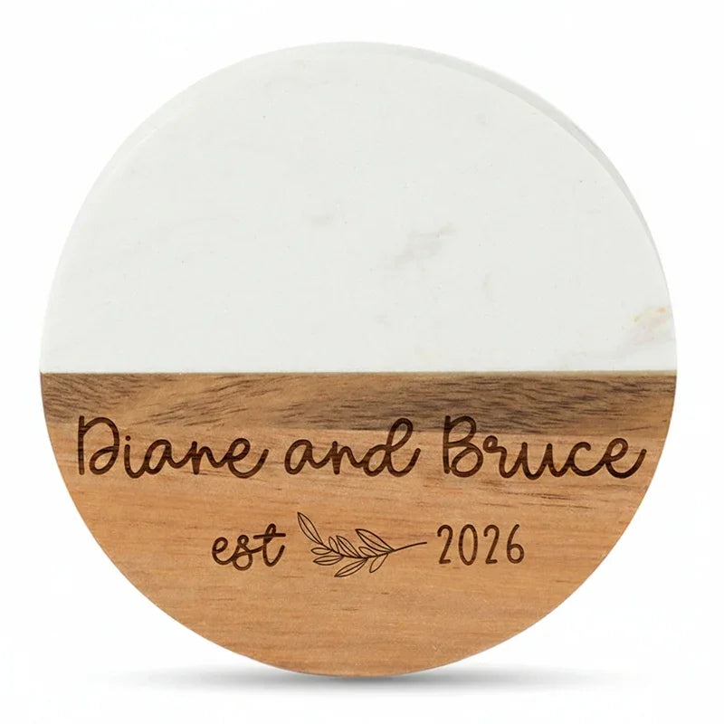 Custom Marble & Wood Coaster for Families
