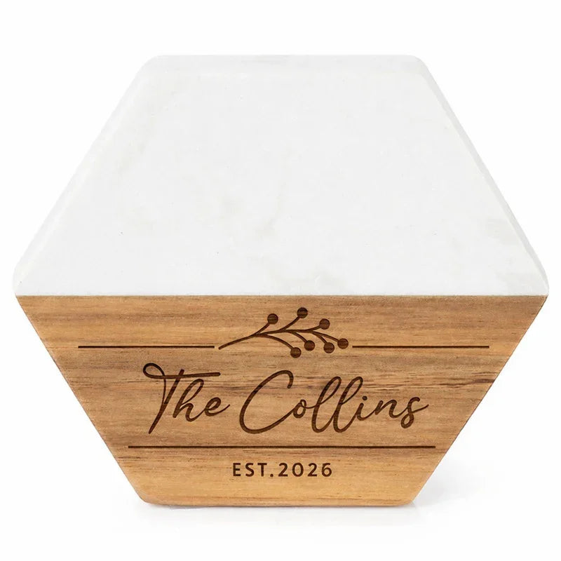 Custom Marble & Wood Coaster for Families