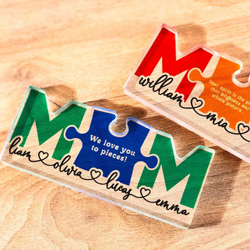 Personalized Acrylic Mom Puzzle Block with Custom Kids Names - GiftShire