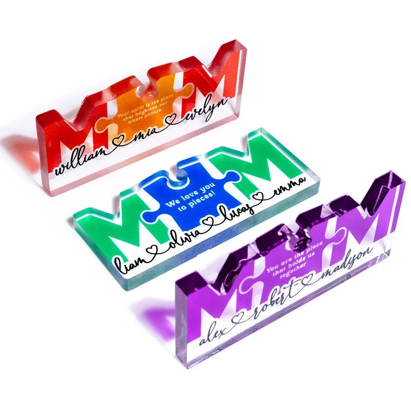 Personalized Acrylic Mom Puzzle Block with Custom Kids Names - GiftShire
