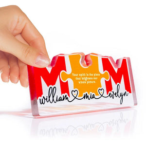 Personalized Acrylic Mom Puzzle Block with Custom Kids Names - GiftShire
