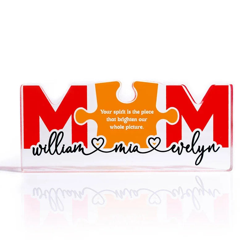 Personalized Acrylic Mom Puzzle Block with Custom Kids Names - GiftShire