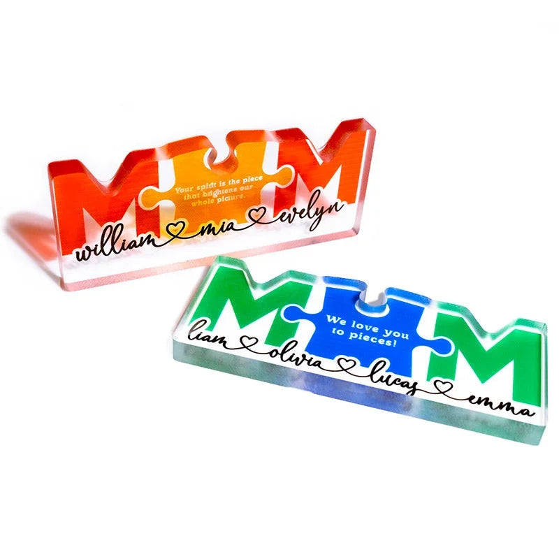 Personalized Acrylic Mom Puzzle Block with Custom Kids Names - GiftShire