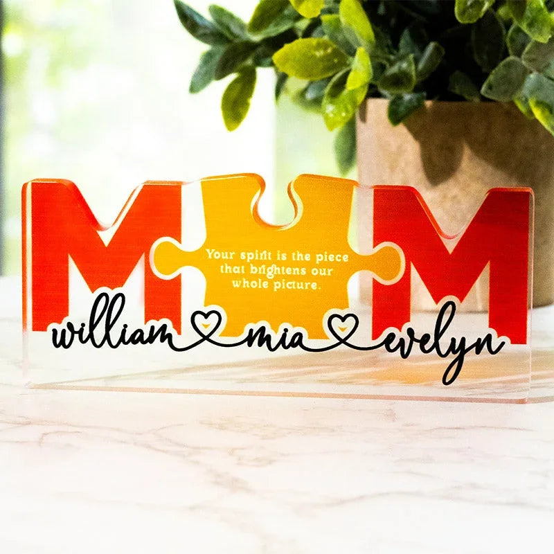 Personalized Acrylic Mom Puzzle Block with Custom Kids Names - GiftShire
