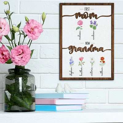 Custom MOM to Grandma Sign wtih Kids’ Birth Flowers