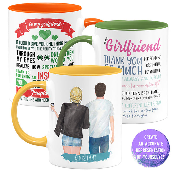 Custom Mug For Girlfriend with Couples Illustration