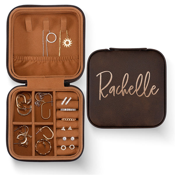Custom Name Engraved Leatherette Jewelry Organizer Case - GiftShire