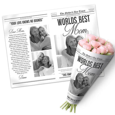 Custom Newspaper Flower Bouquet Wrapper for World's Best Mom