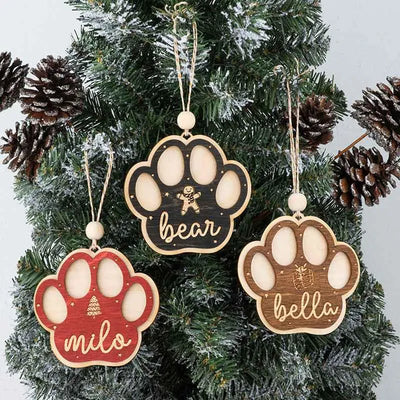 Cutout Paw Print Ornament with Personalized Name - GiftShire