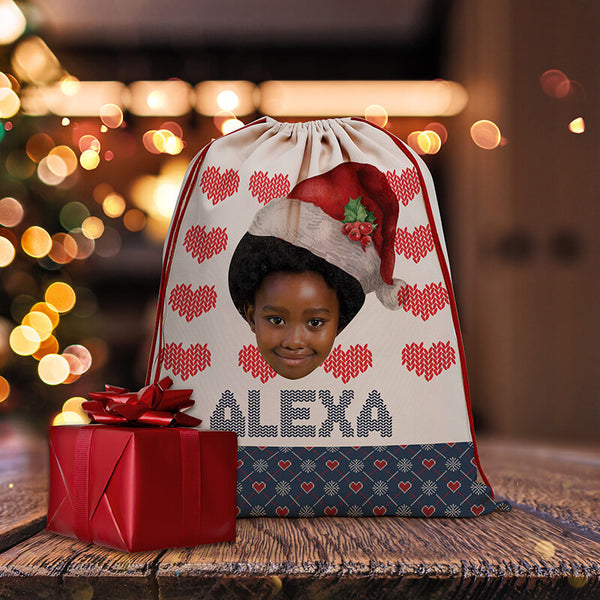 Custom Photo Christmas Santa Sack with Child's Face & Name