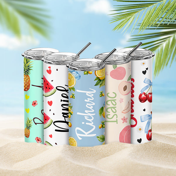 Custom Skinny Tumblers with Summer Fruits – 20 Oz Stainless Steel Tumblers