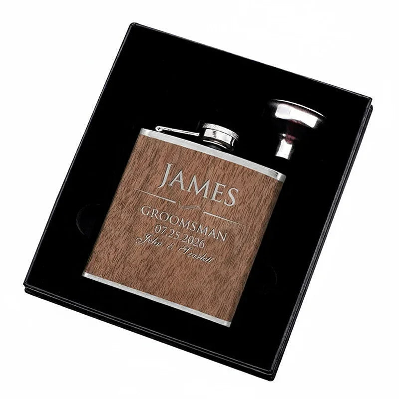 Personalized Groomsmen Flask, Custom Walnut Flask, Gift for Him - GiftShire