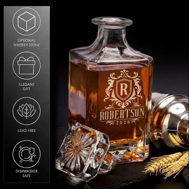 Personalized Whiskey Bottle Decanter Set with Two Glasses