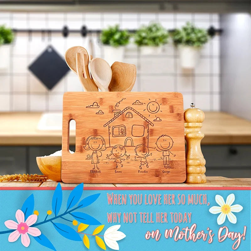 Doodle Engraved Cutting Board - Create Your Doodle Family - GiftShire