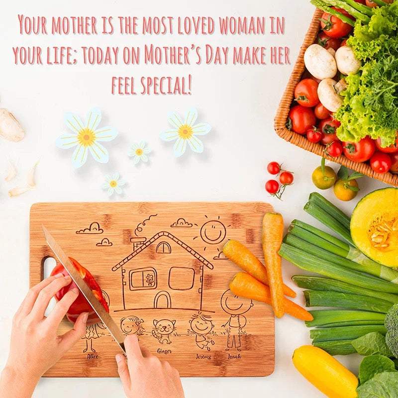 Doodle Engraved Cutting Board - Create Your Doodle Family - GiftShire