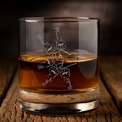 Engraved Whiskey Rock Glass For Dad, Custom Fist Bumps