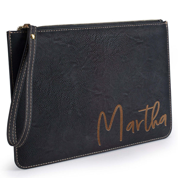 Engraved Leather Makeup Bag- Personalized Clutch Purses - GiftShire