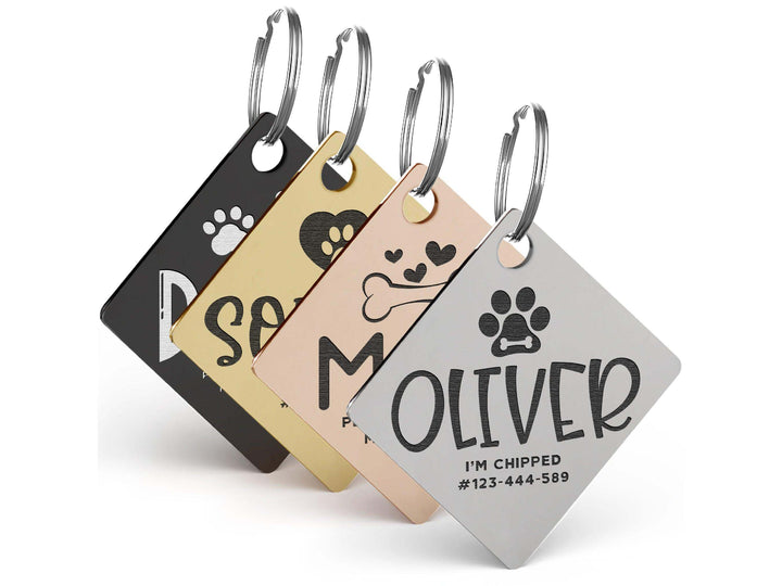 Engraved Pet ID Tags for Cats, Dogs - 4 Color & 5 Shape Options, Personalized w/ 20 Icons, Name, Address, Phone Number - Accessories for Four Legged Friends, Stainless Steel #Rectangular - Silver | B0BLNMVDSM - GiftShire