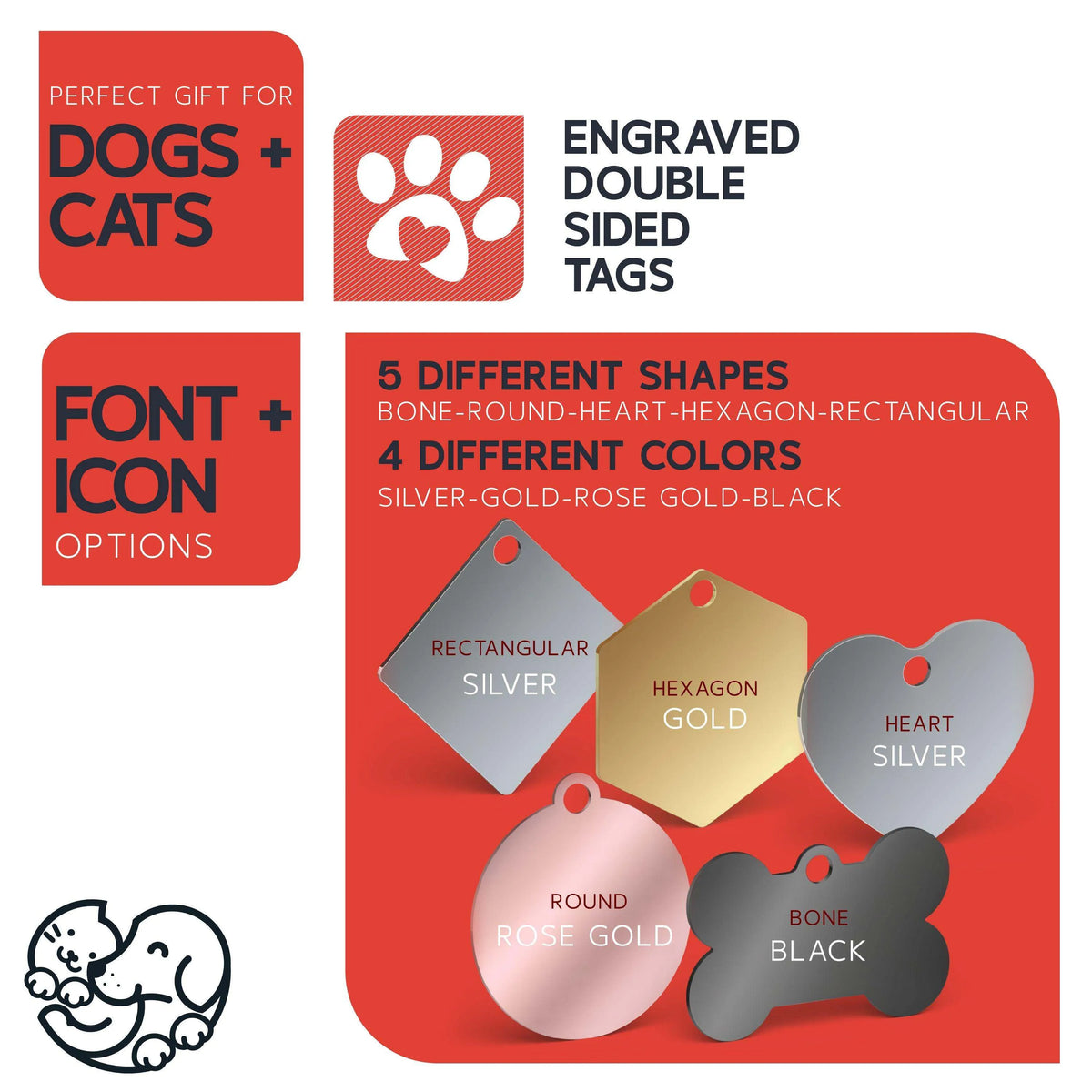 Engraved Pet ID Tags for Cats & Dogs, Personalized Dog Name Tag, Cat, Dog - GiftShire
