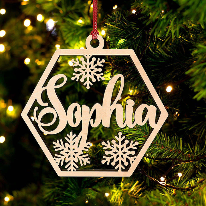 Engraved Plywood Snowflake Ornament - Personalized Christmas Ornament | B09KCBLFPT - SNOWFLAKE - GiftShire