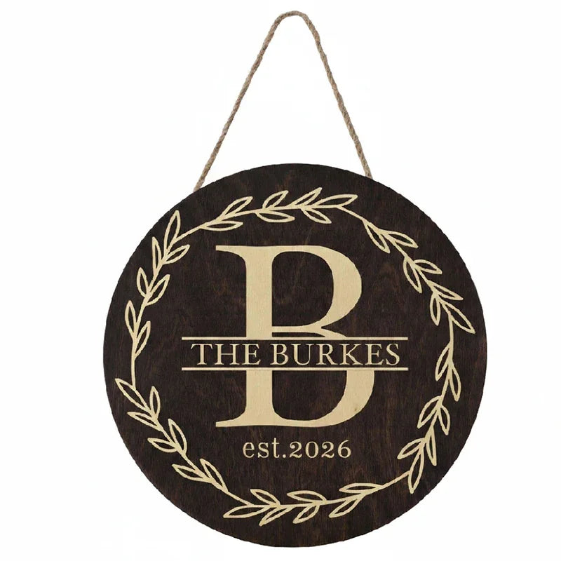 Laurel Wreath Family Name Sign for Wall Decor