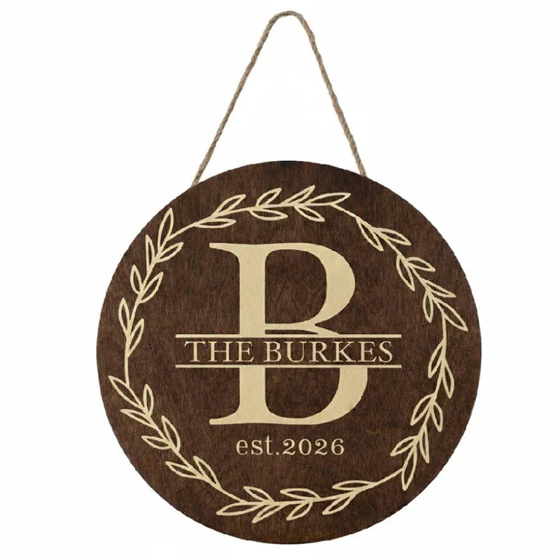 Laurel Wreath Family Name Sign for Wall Decor