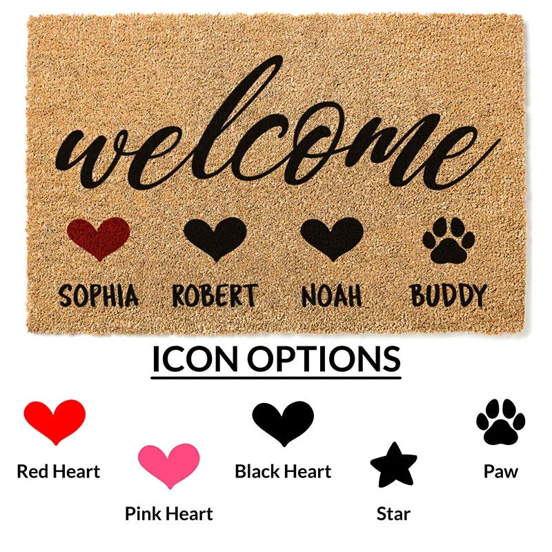 Family Doormat – Personalized With Names & Icons - GiftShire