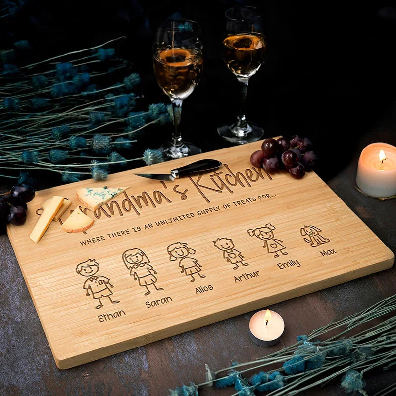Family Name Engraved Doodle Cutting Board - GiftShire