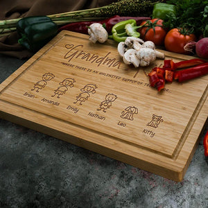 Family Name Engraved Doodle Cutting Board - GiftShire