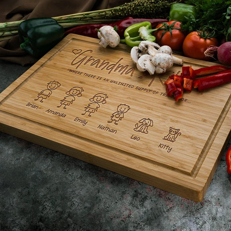 Family Name Engraved Doodle Cutting Board - GiftShire