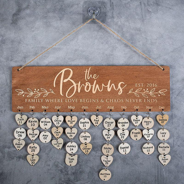 Family Wooden Calendar For Wall - GiftShire