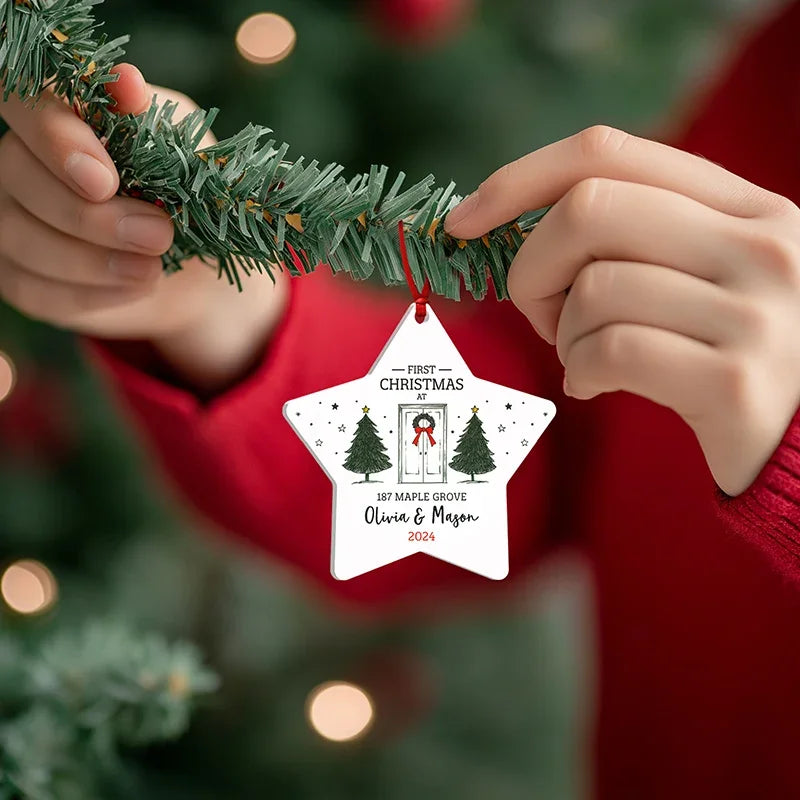 First Christmas at Home, Personalized White Star Ornament - GiftShire