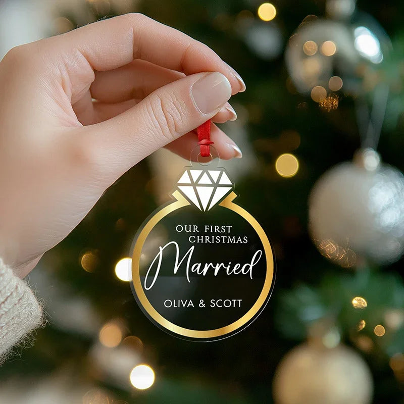 First Christmas Engaged Custom Ring Ornament - GiftShire