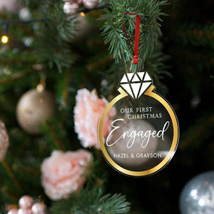 First Christmas Engaged Custom Ring Ornament - GiftShire