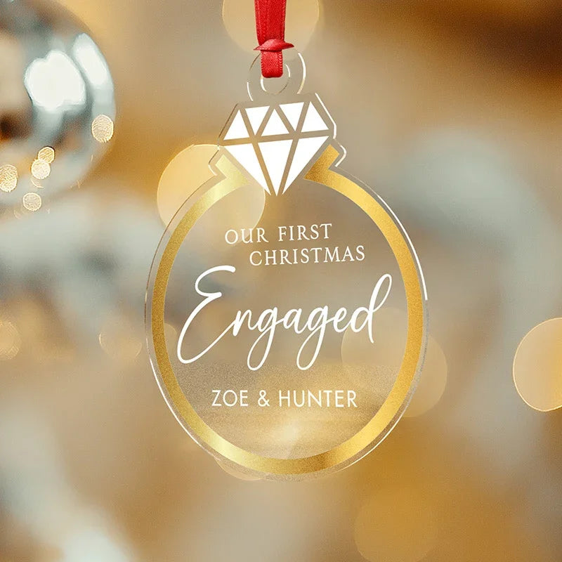 First Christmas Engaged Custom Ring Ornament - GiftShire