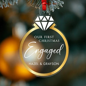 First Christmas Engaged Custom Ring Ornament - GiftShire
