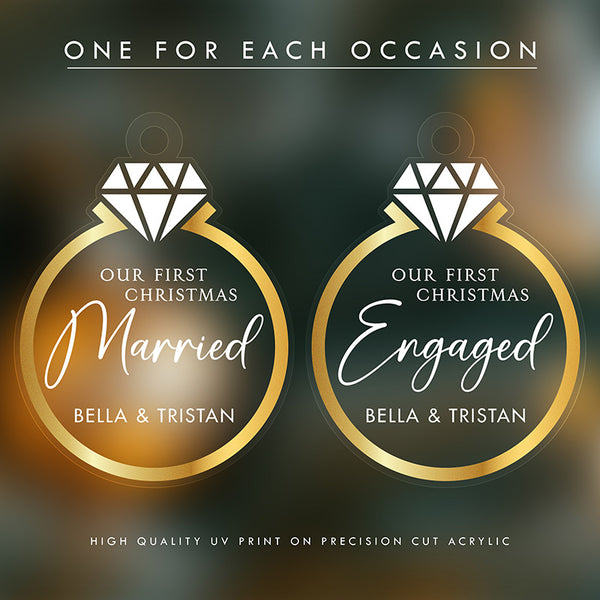 First Christmas Engaged Custom Ring Ornament - GiftShire