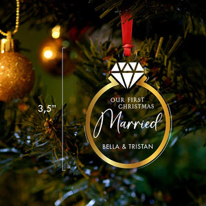 First Christmas Engaged Custom Ring Ornament - GiftShire
