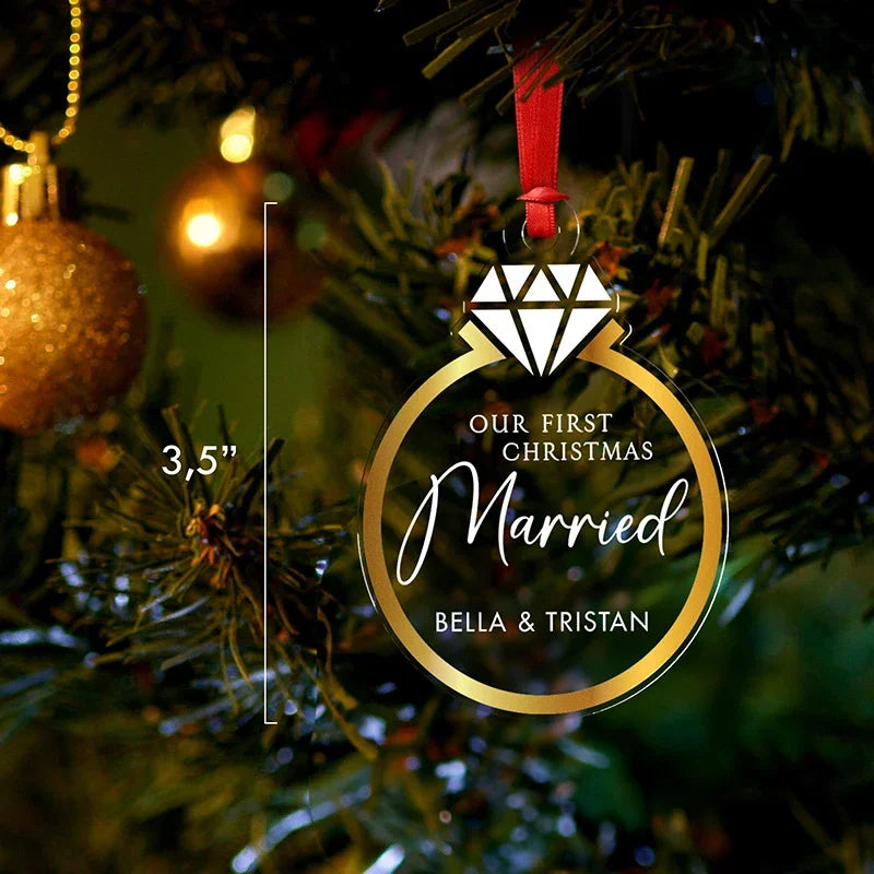First Christmas Engaged Custom Ring Ornament - GiftShire