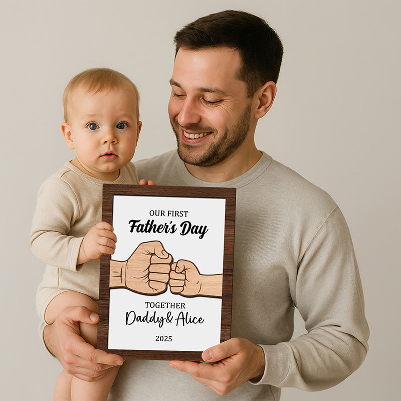 First Father's Day Frame Custom Daddy & Baby Name Fist Bump