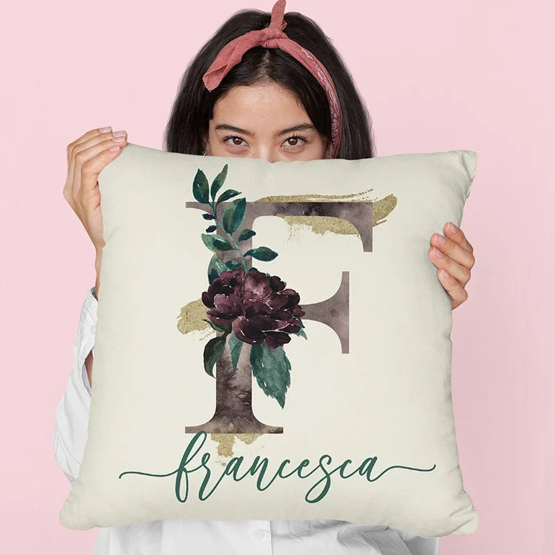 First Letter Initial Pillow with Name - 16x16 Canvas - GiftShire