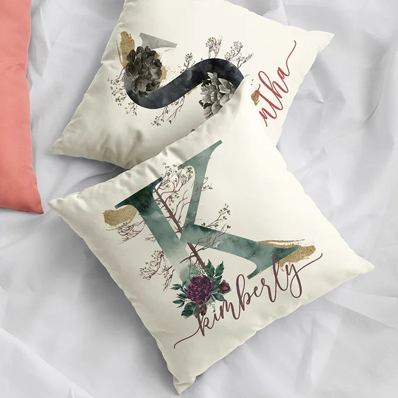 First Letter Initial Pillow with Name - 16x16 Canvas - GiftShire
