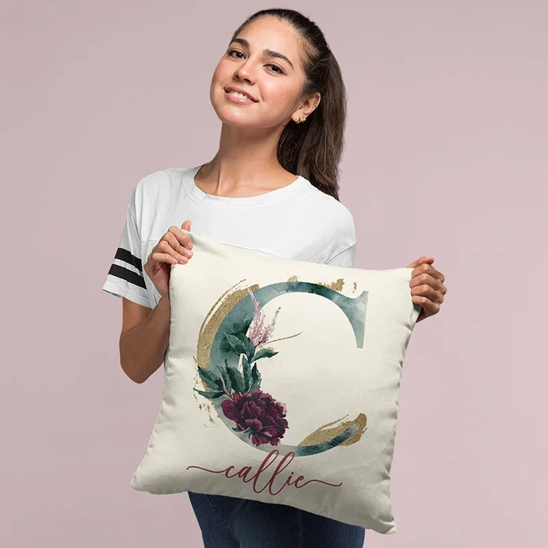 First Letter Initial Pillow with Name - 16x16 Canvas - GiftShire