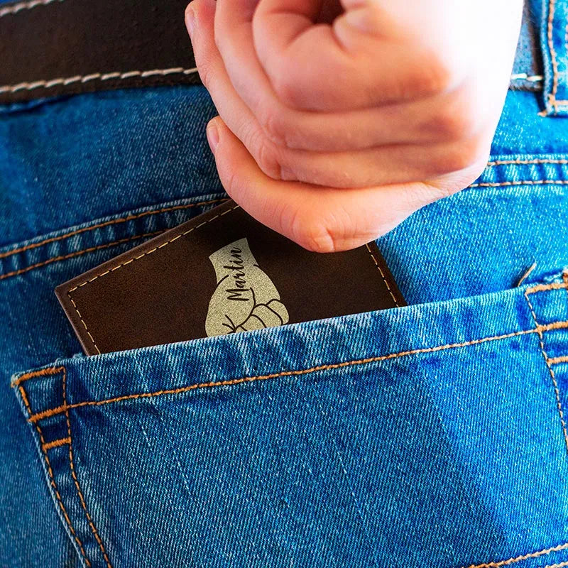 Fist Bump Engraved Wallet for Dad - Personalize up to 5 Kids - GiftShire